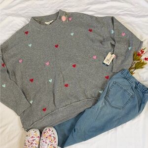 Terra & Sky Gray Sweater with Colorful Heart Accents